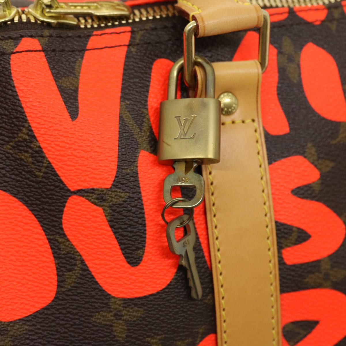 LOUIS VUITTON Monogram Graffiti Keepall 50 Boston Bag Orange M93699 Auth 29908SV