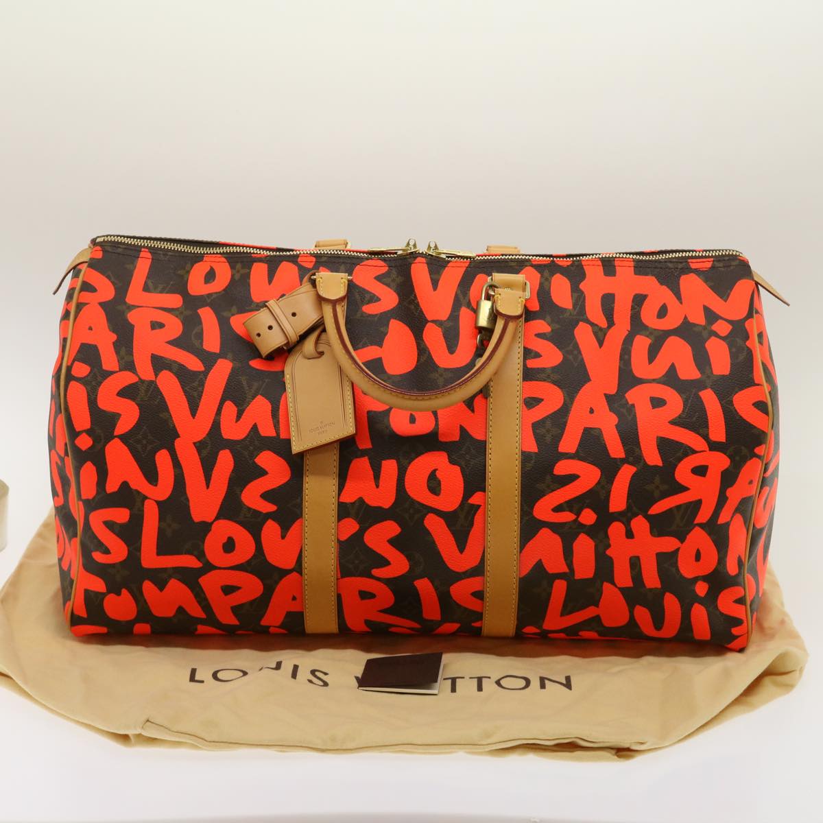 LOUIS VUITTON Monogram Graffiti Keepall 50 Boston Bag Orange M93699 Auth 29908SV