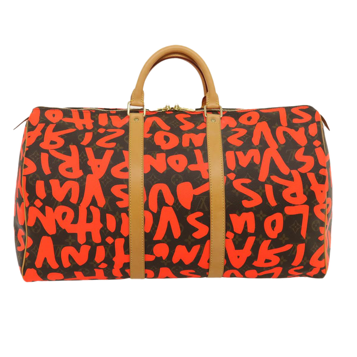 LOUIS VUITTON Monogram Graffiti Keepall 50 Boston Bag Orange M93699 Auth 29908SV