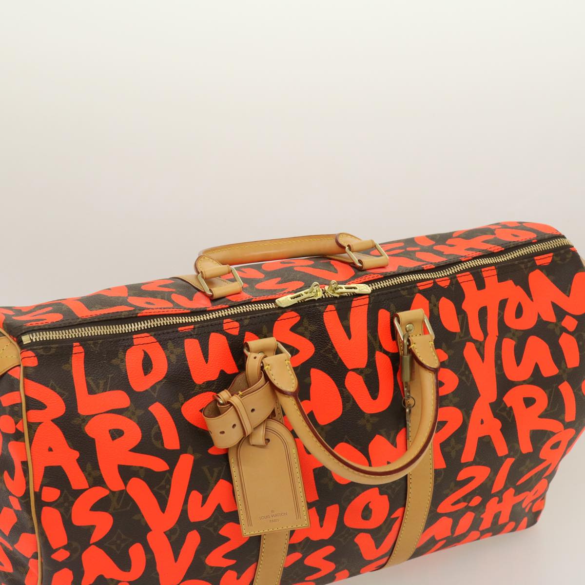 LOUIS VUITTON Monogram Graffiti Keepall 50 Boston Bag Orange M93699 Auth 29908SV