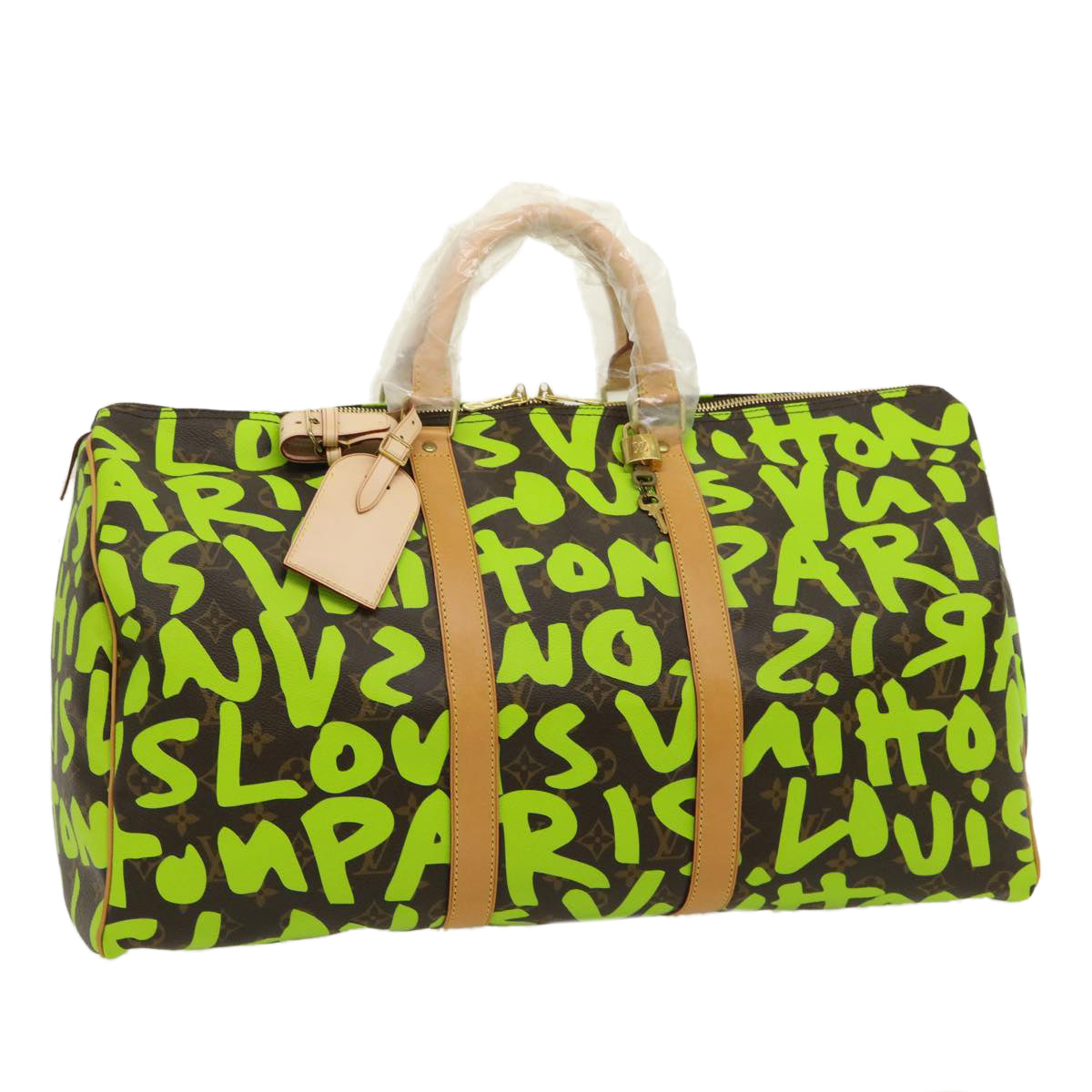 LOUIS VUITTON Monogram graffiti Keepall 50 Boston Bag Vert M93700 Auth 29946SV