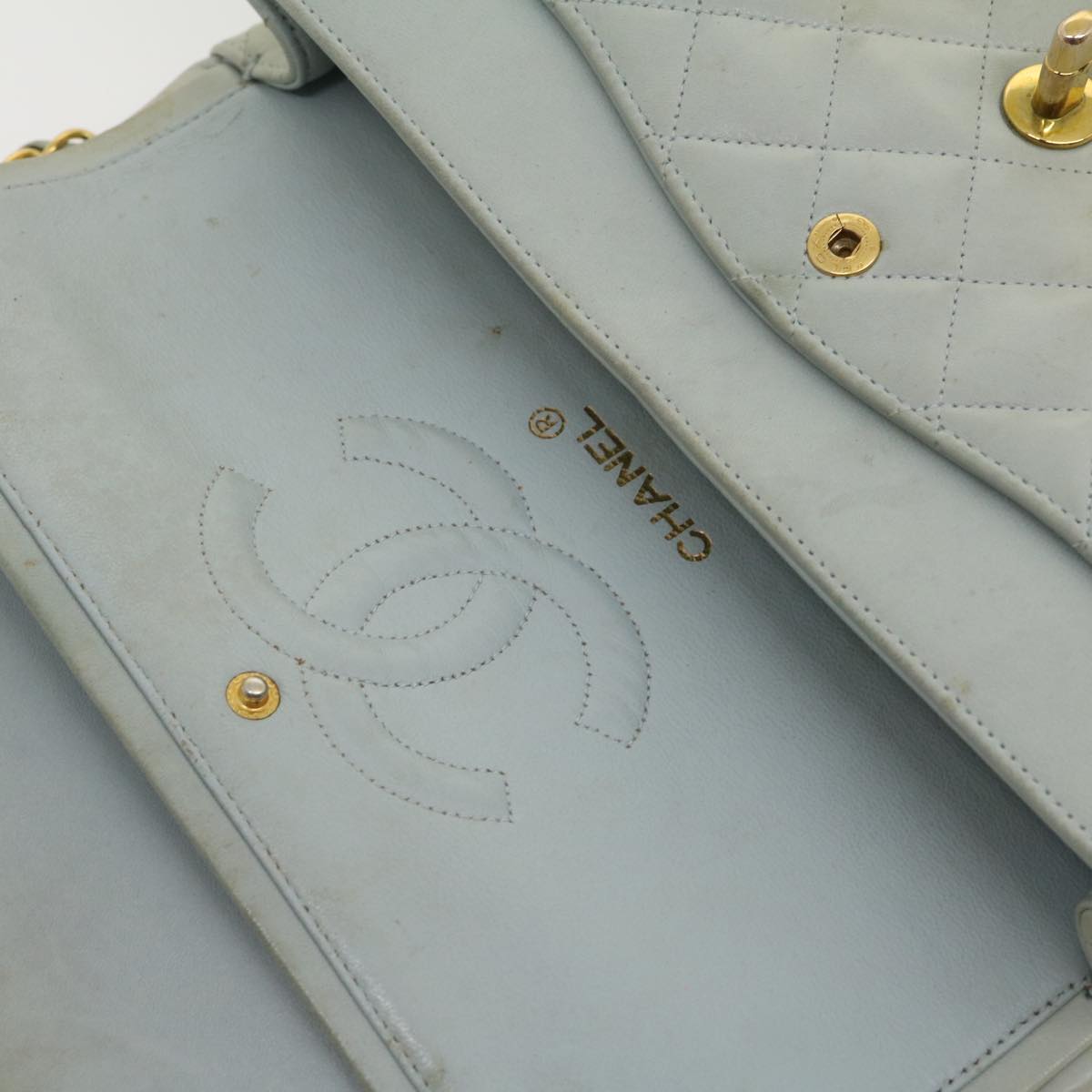 CHANEL Classic Matelasse 25 Double Chain Flap Shoulder Bag Lamb Skin Auth 29961V