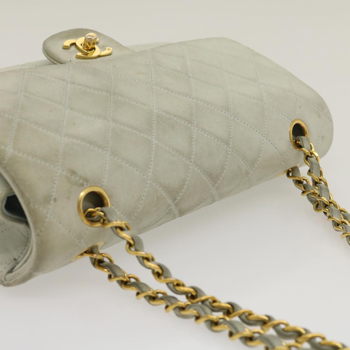 CHANEL Classic Matelasse 25 Double Chain Flap Shoulder Bag Lamb Skin Auth 29961V