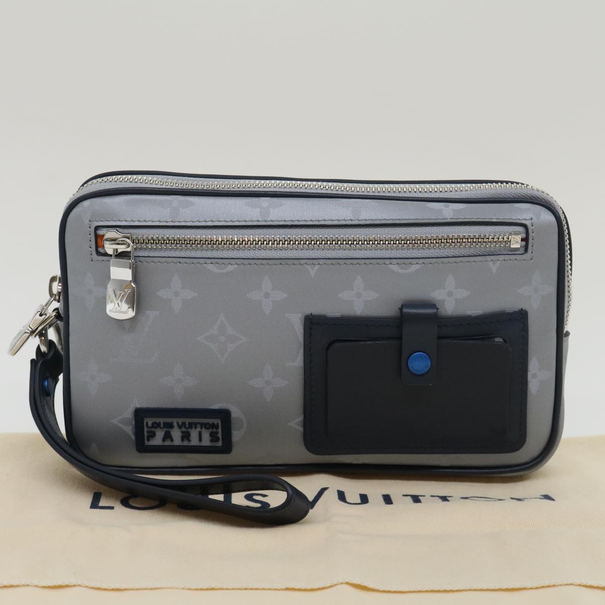 LOUIS VUITTON Monogram satellite alpha Clutch Bag Silver M44171 LV Auth 29977SAV