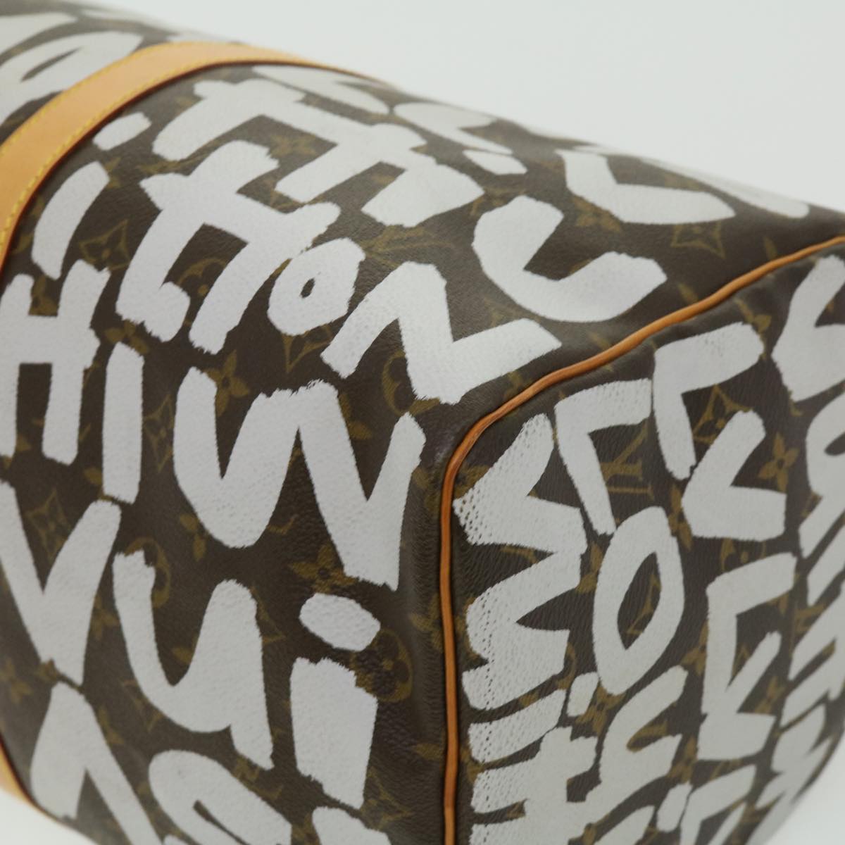 LOUIS VUITTON Monogram Graffiti Keepall 50 Boston Bag White M92197 Auth 30516S