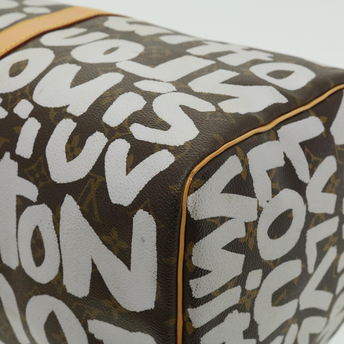 LOUIS VUITTON Monogram Graffiti Keepall 50 Boston Bag White M92197 Auth 30516S