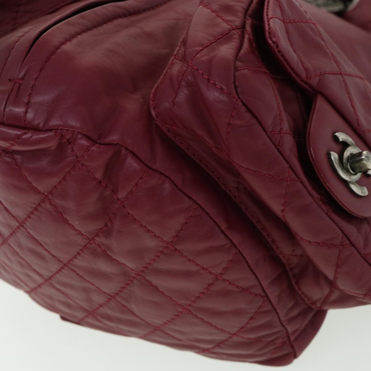 CHANEL Matelasse Chain Backpack Lamb Skin Bordeaux CC Auth 30736SAV