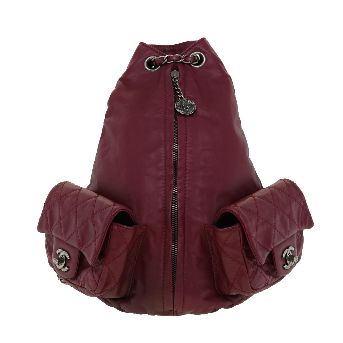 CHANEL Matelasse Chain Backpack Lamb Skin Bordeaux CC Auth 30736SAV