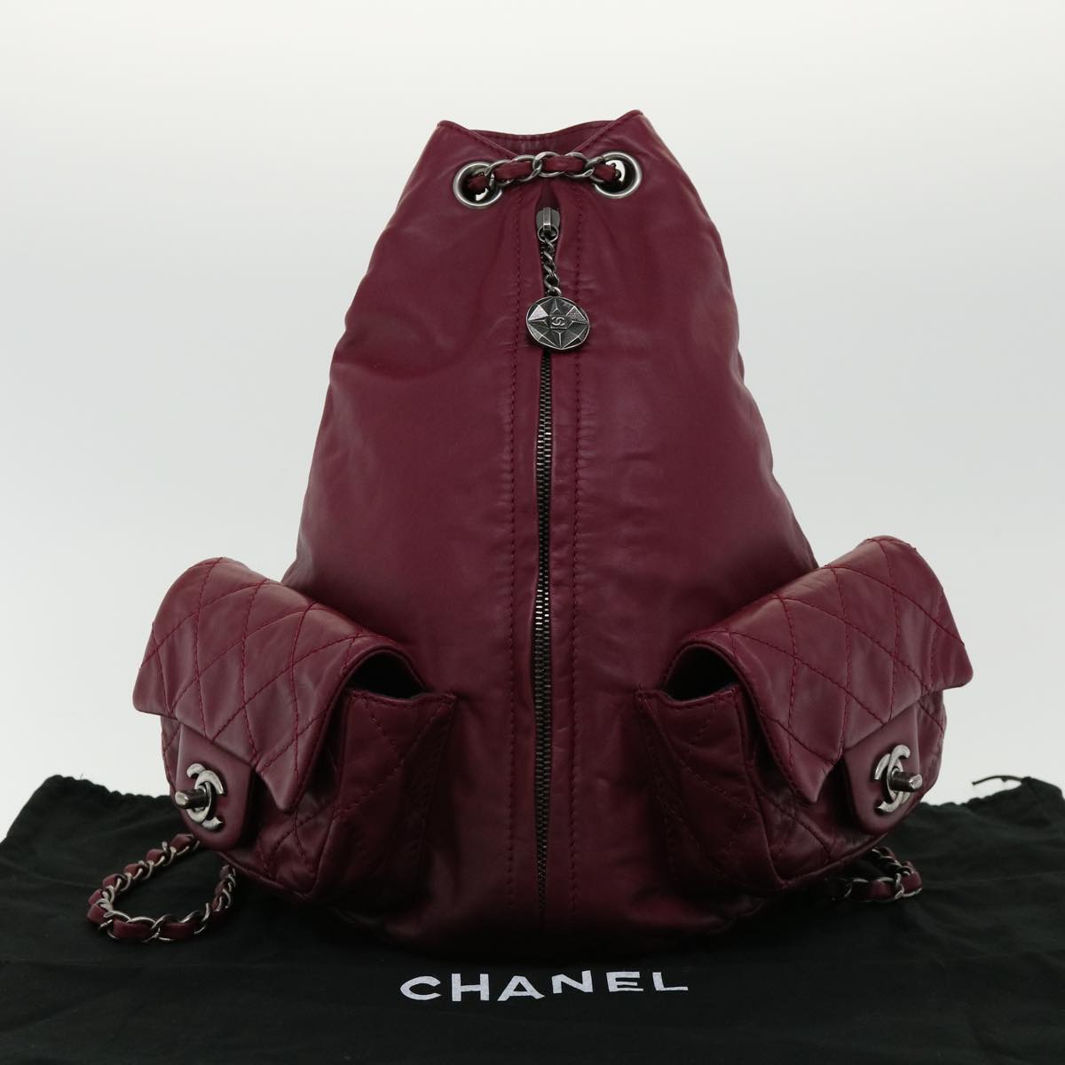 CHANEL Matelasse Chain Backpack Lamb Skin Bordeaux CC Auth 30736SAV