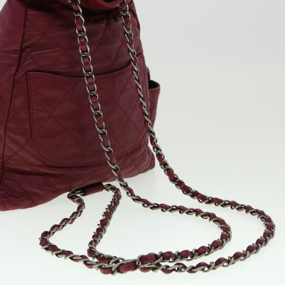 CHANEL Matelasse Chain Backpack Lamb Skin Bordeaux CC Auth 30736SAV