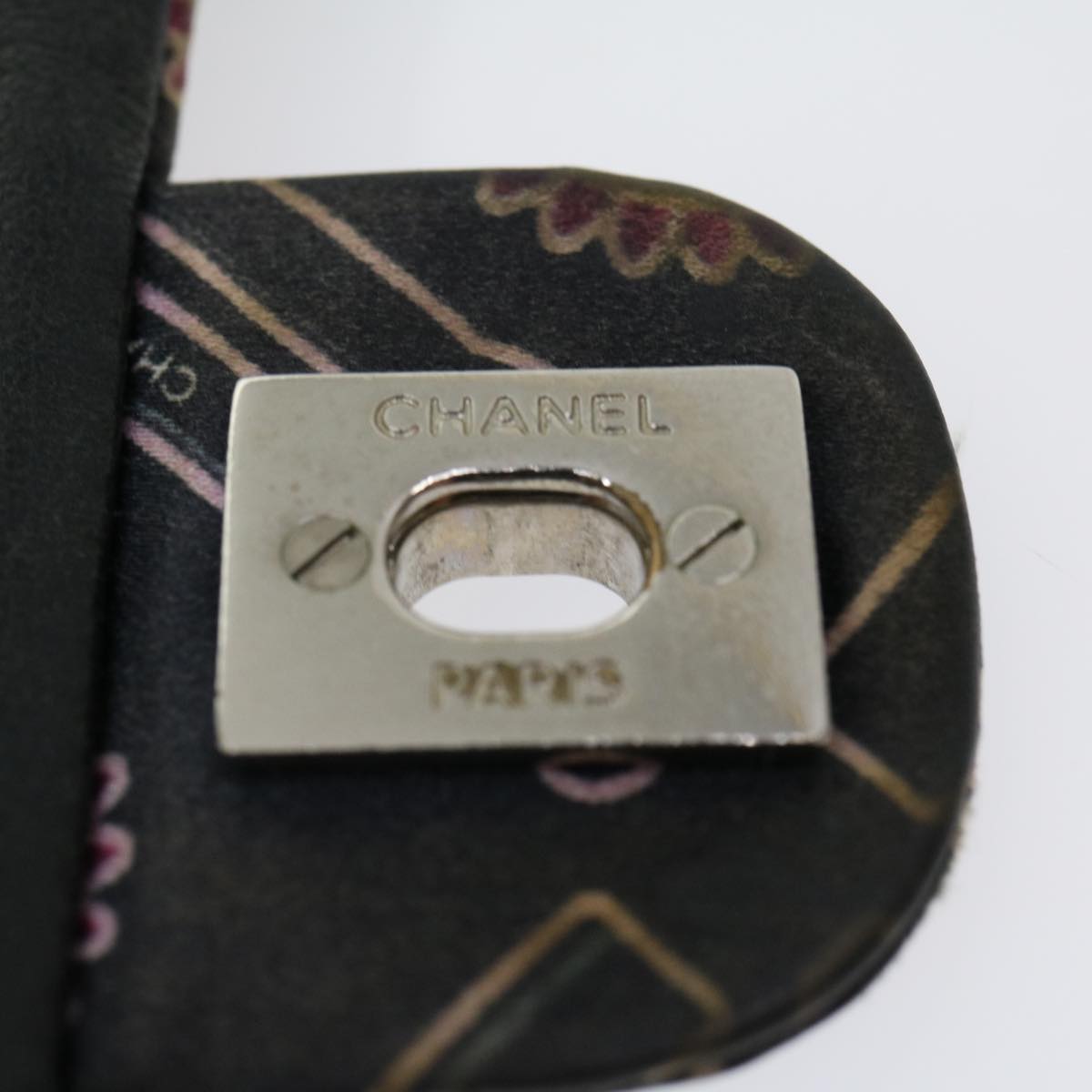 CHANEL Lip Chain Turn Lock Shoulder Bag Satin Black CC Auth 30892