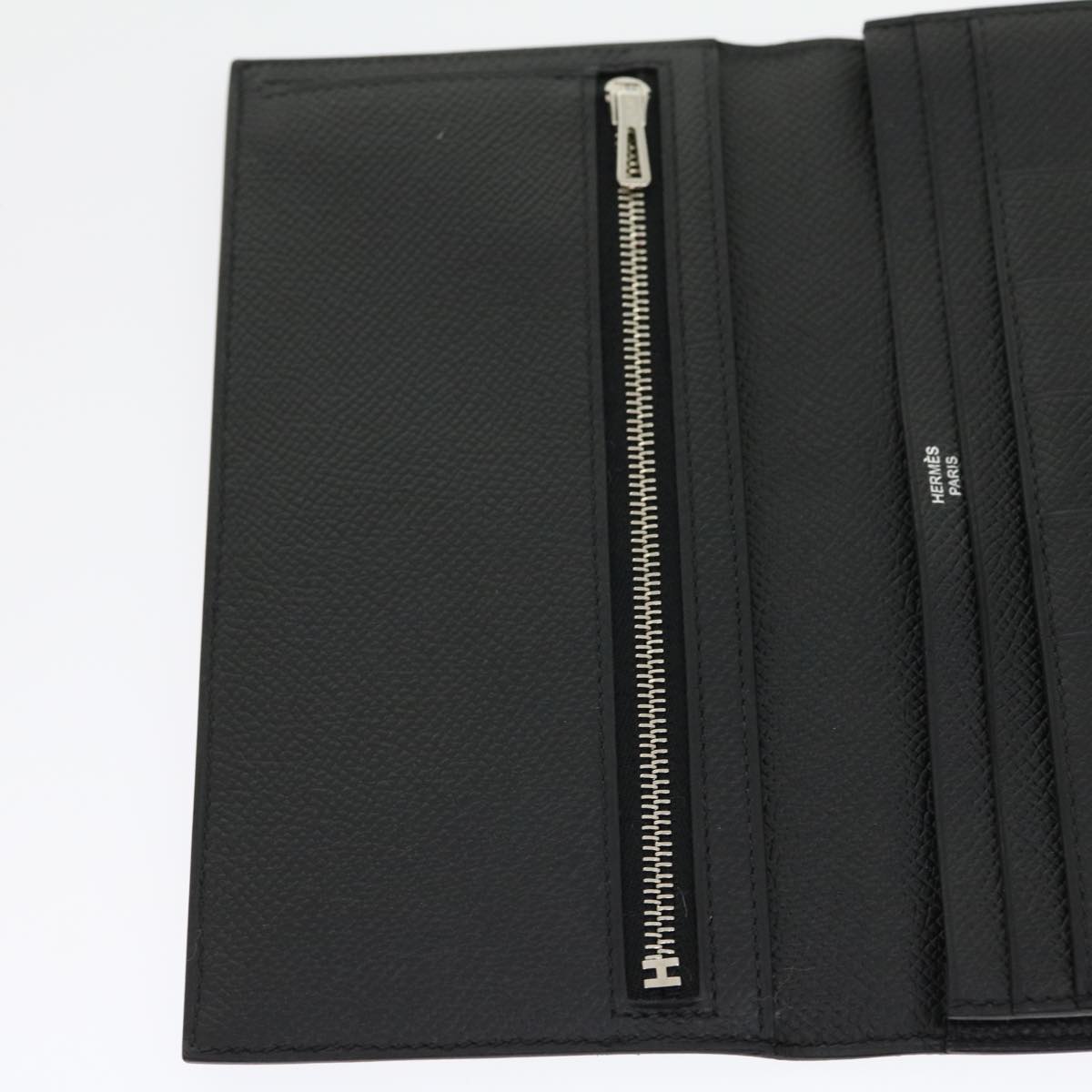 HERMES Bean souffl Long Wallet SilverMetal Black Auth 30947SM
