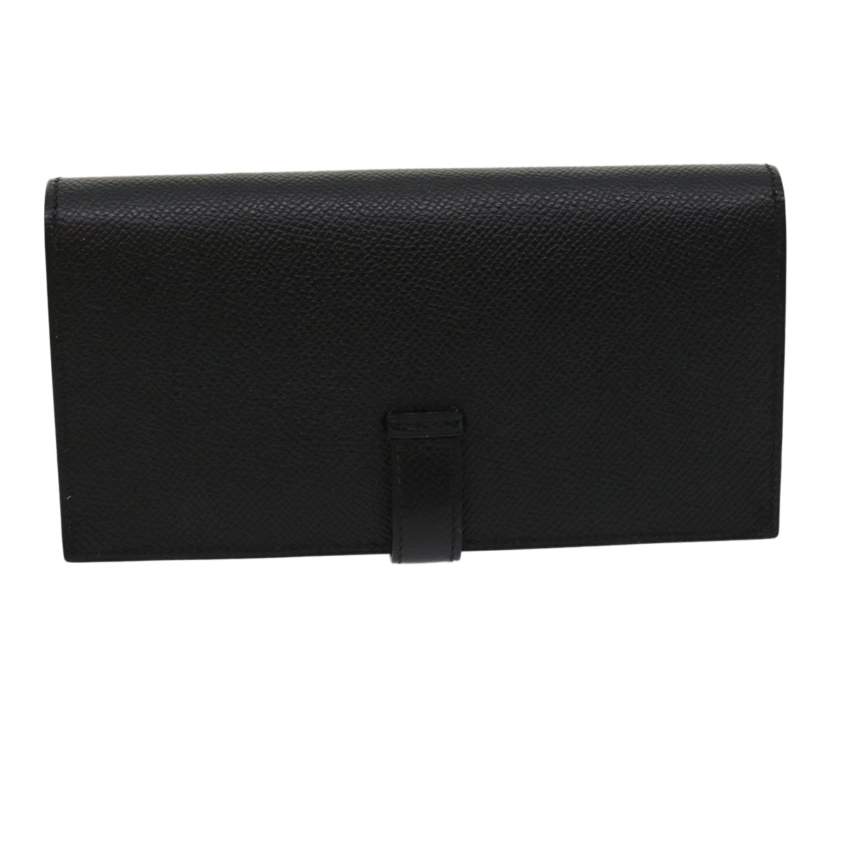 HERMES Bean souffl Long Wallet SilverMetal Black Auth 30947SM