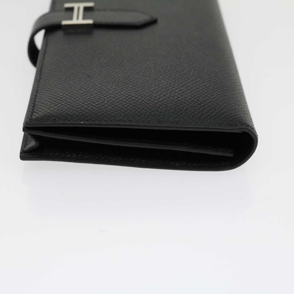 HERMES Bean souffl Long Wallet SilverMetal Black Auth 30947SM