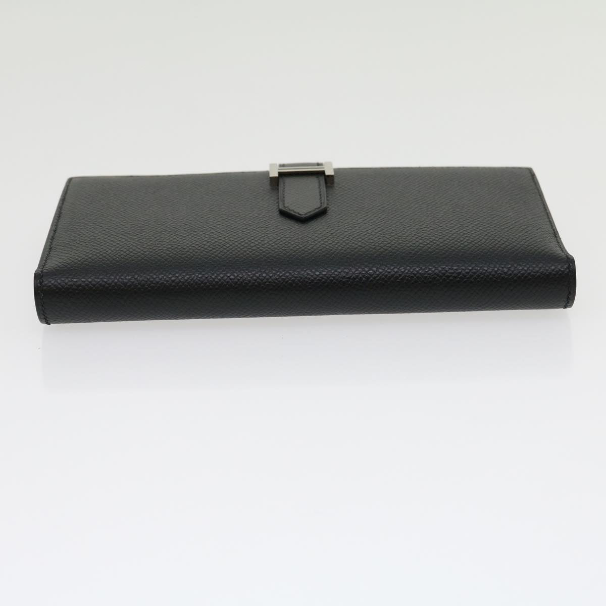 HERMES Bean souffl Long Wallet SilverMetal Black Auth 30947SM