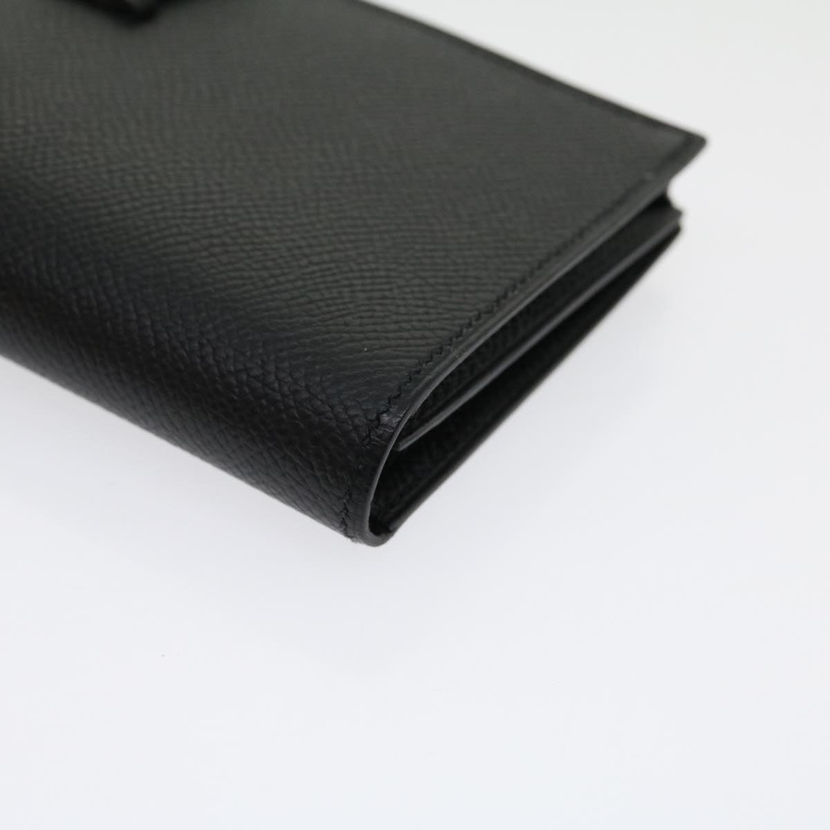 HERMES Bean souffl Long Wallet SilverMetal Black Auth 30947SM