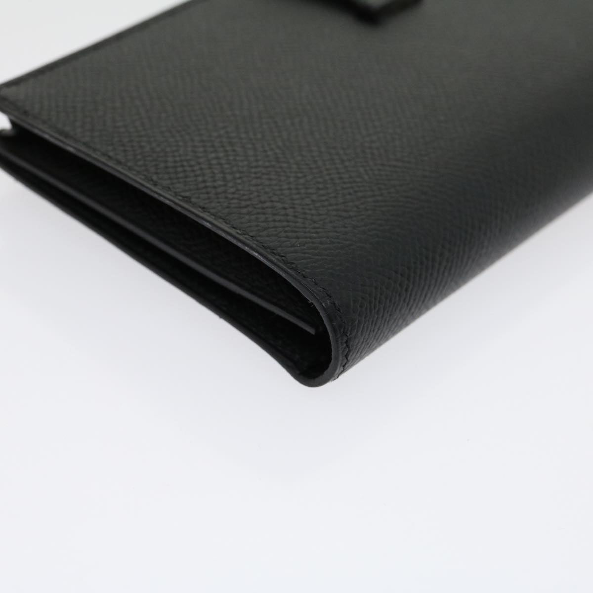 HERMES Bean souffl Long Wallet SilverMetal Black Auth 30947SM