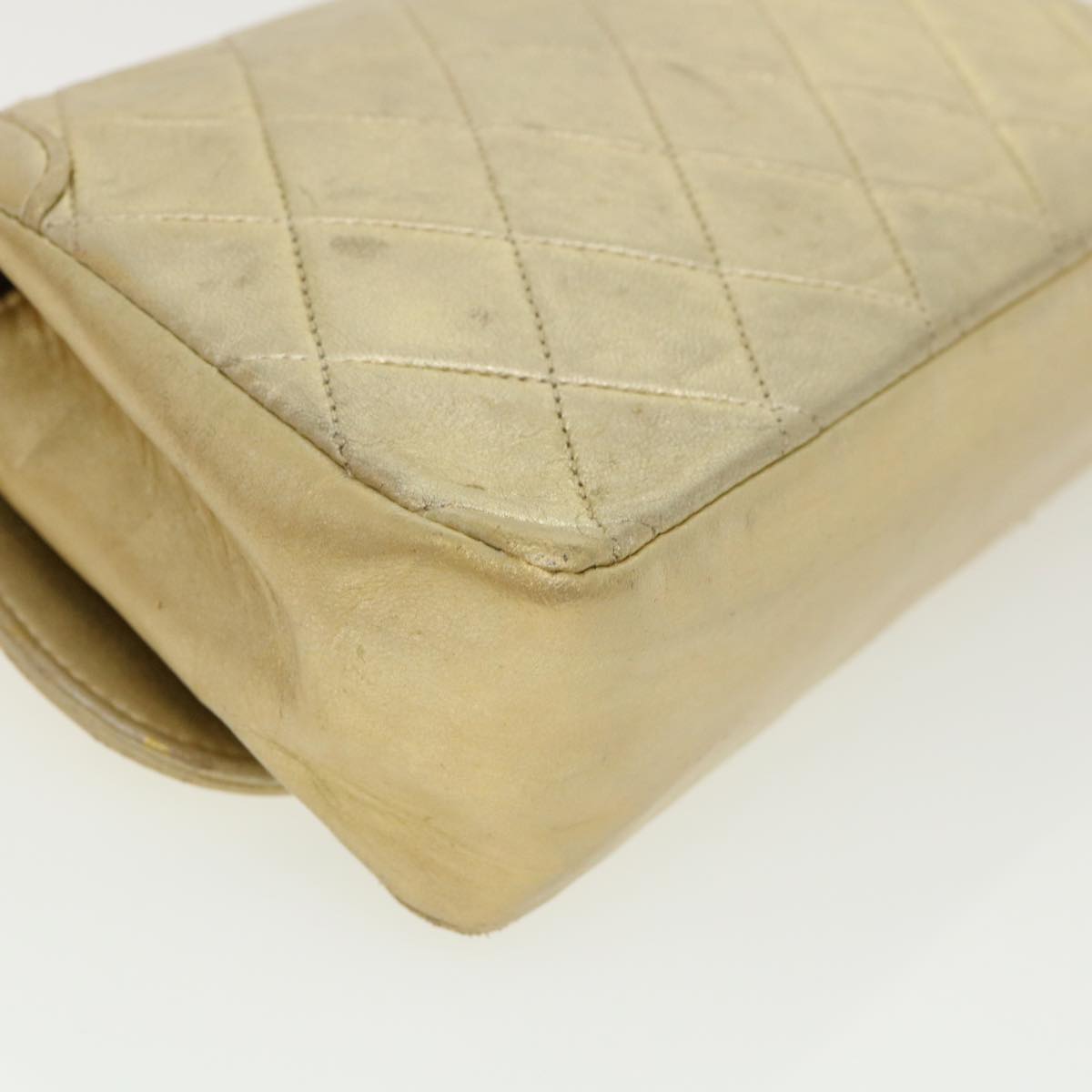 CHANEL Matelasse Turn Lock Chain Shoulder Bag Lamb Skin Gold CC Auth 31382V