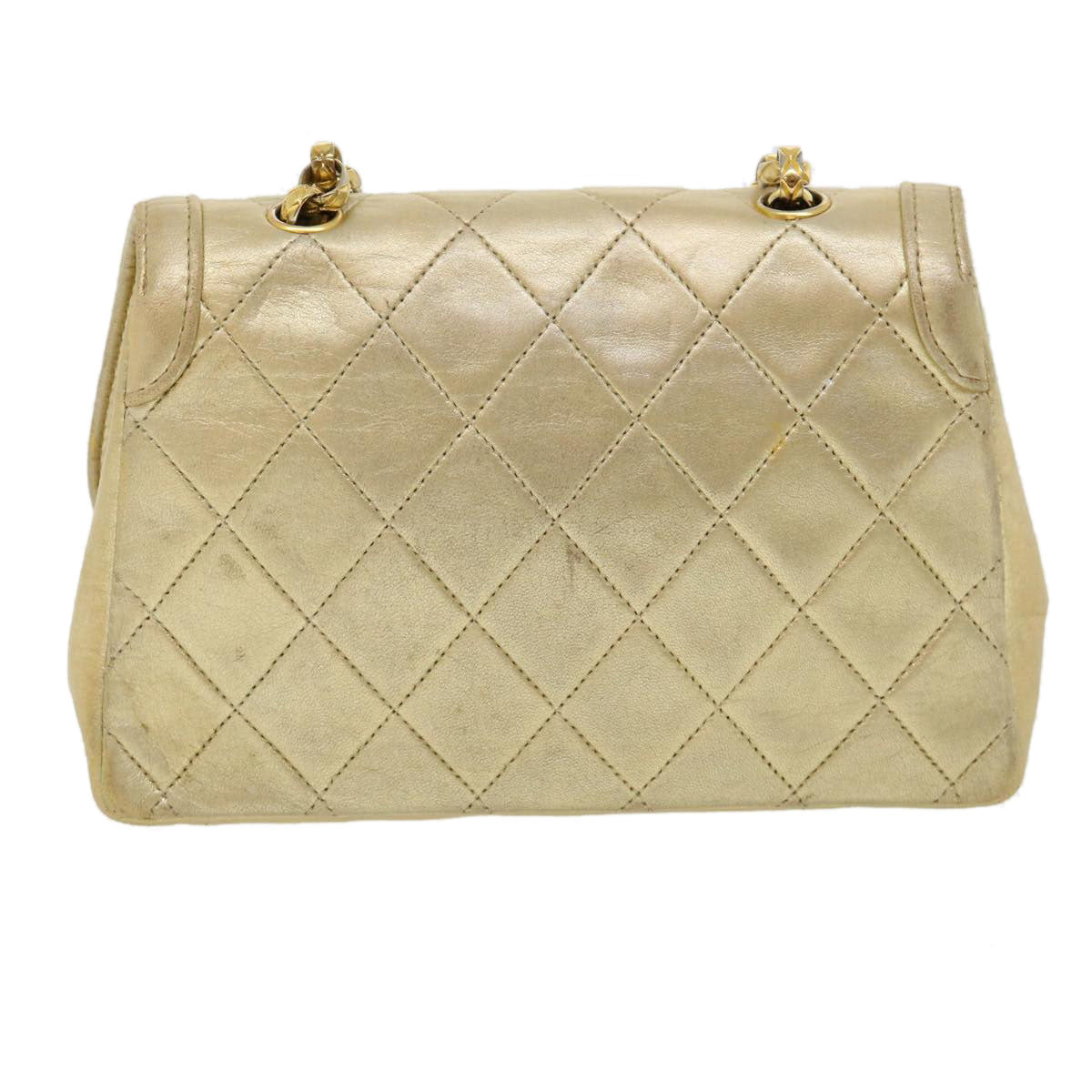 CHANEL Matelasse Turn Lock Chain Shoulder Bag Lamb Skin Gold CC Auth 31382V