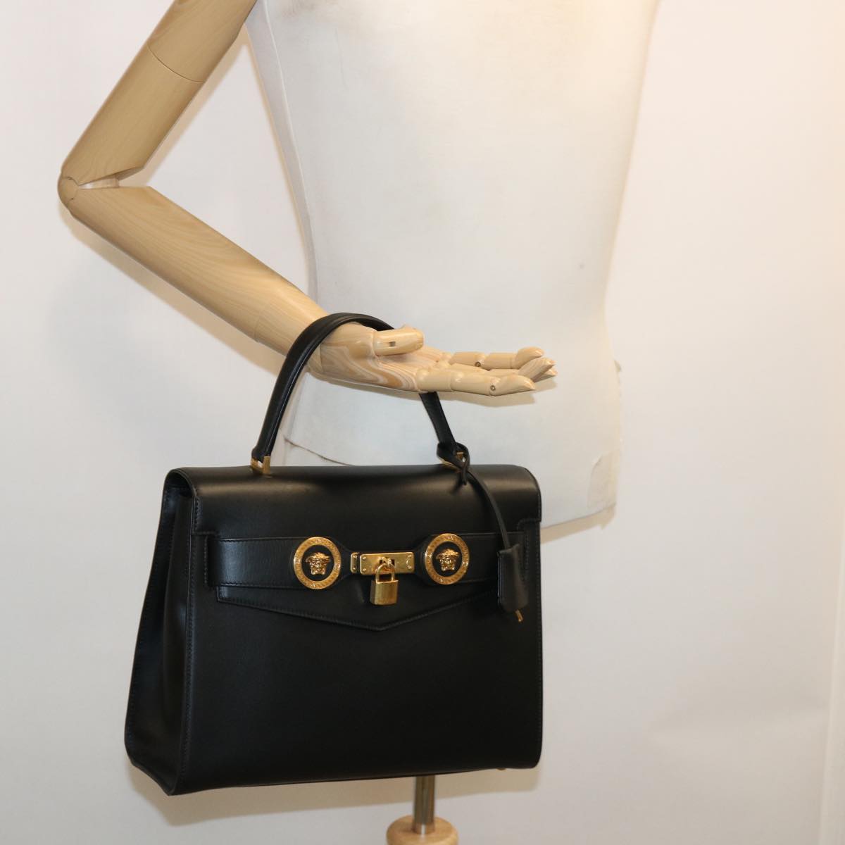 VERSACE Hand Bag Leather 2way Black DBFG311 Auth 31495V