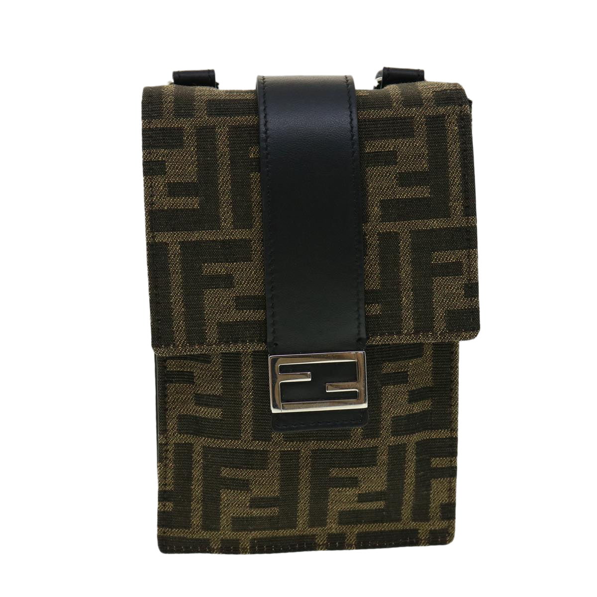 FENDI Zucca Canvas Shoulder Bag Brown Black Auth 31851SAV