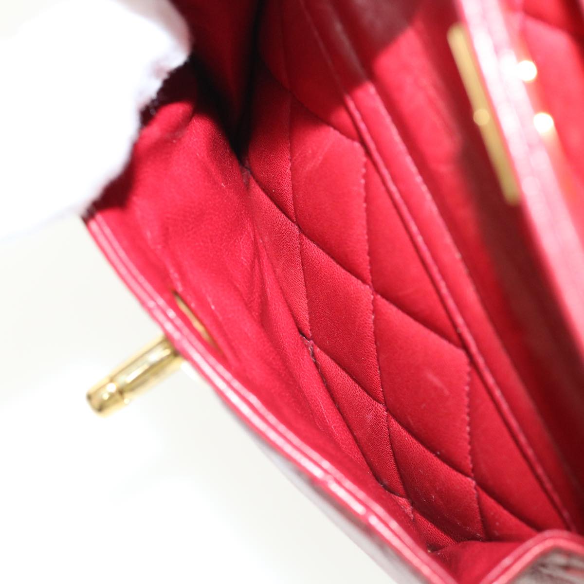 CHANEL Matelasse Chain Hand Bag Lamb Skin Red CC Auth 31892V