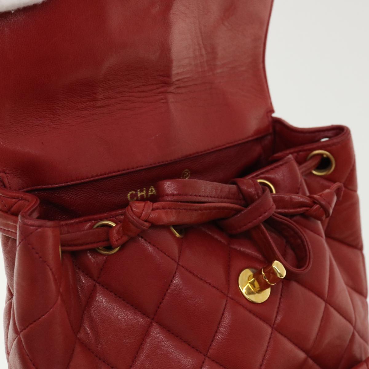 CHANEL Matelasse Chain Hand Bag Lamb Skin Red CC Auth 31892V
