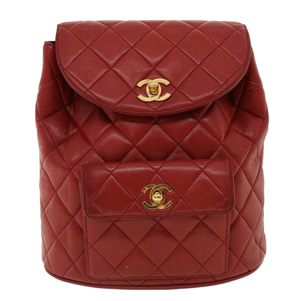 CHANEL Matelasse Chain Hand Bag Lamb Skin Red CC Auth 31892V