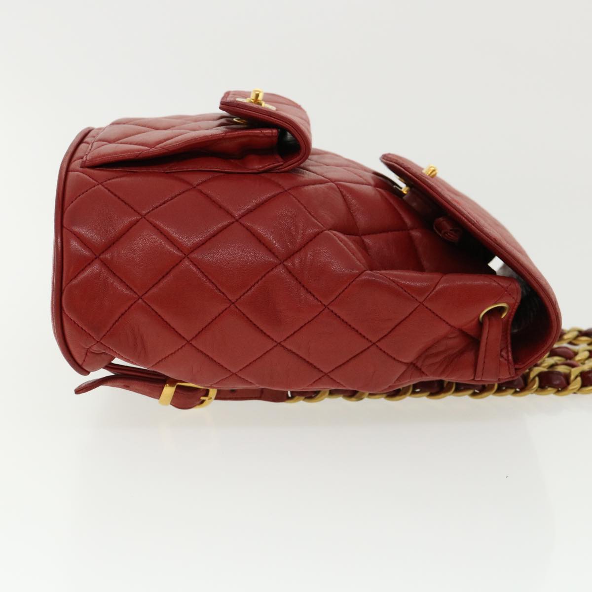 CHANEL Matelasse Chain Hand Bag Lamb Skin Red CC Auth 31892V