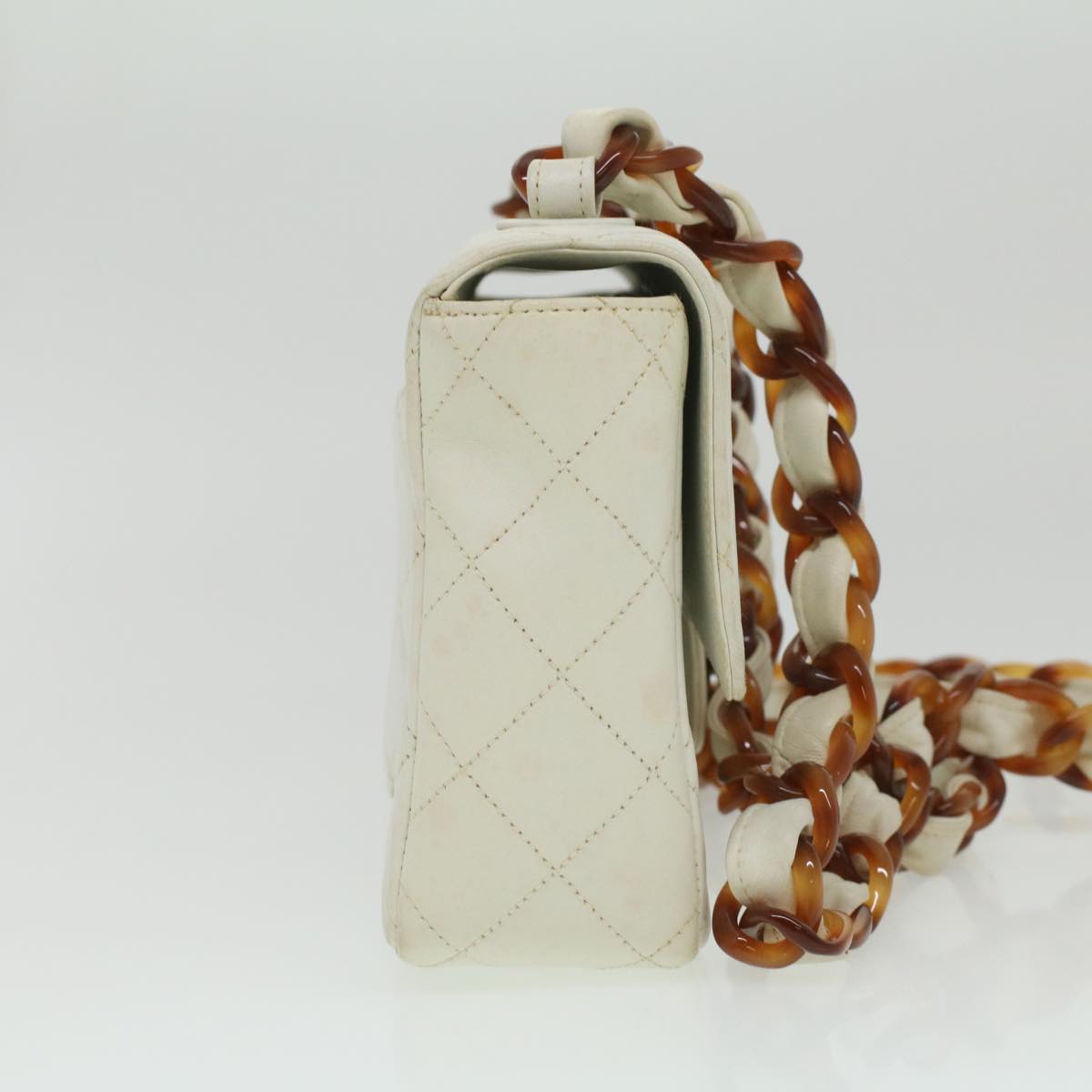 CHANEL Matelasse 23 Turn Lock Shoulder Bag Lamb Skin Brown White CC Auth 32160SAV