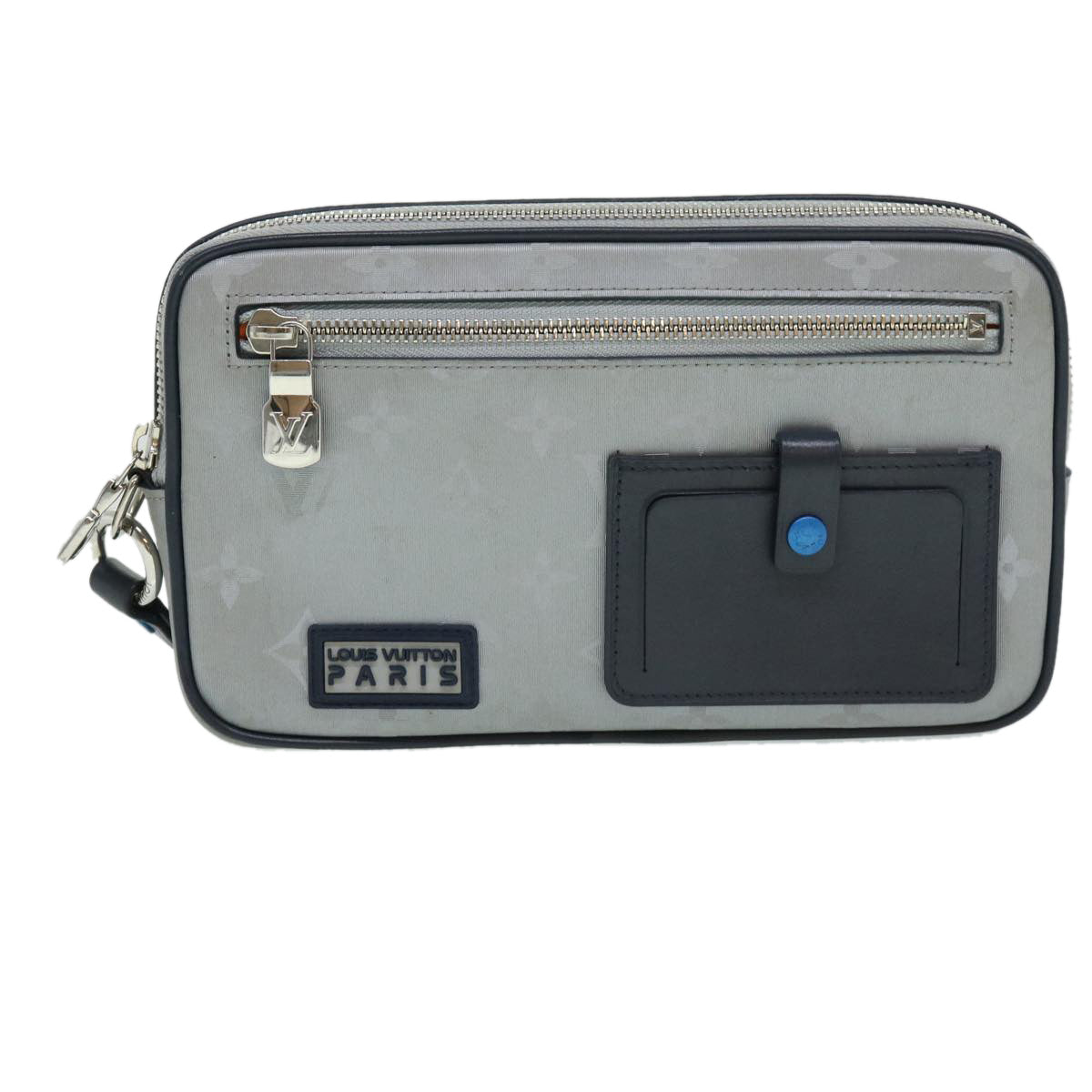 LOUIS VUITTON Monogram satellite Clutch Bag Silver M44171 LV Auth 32349SAV