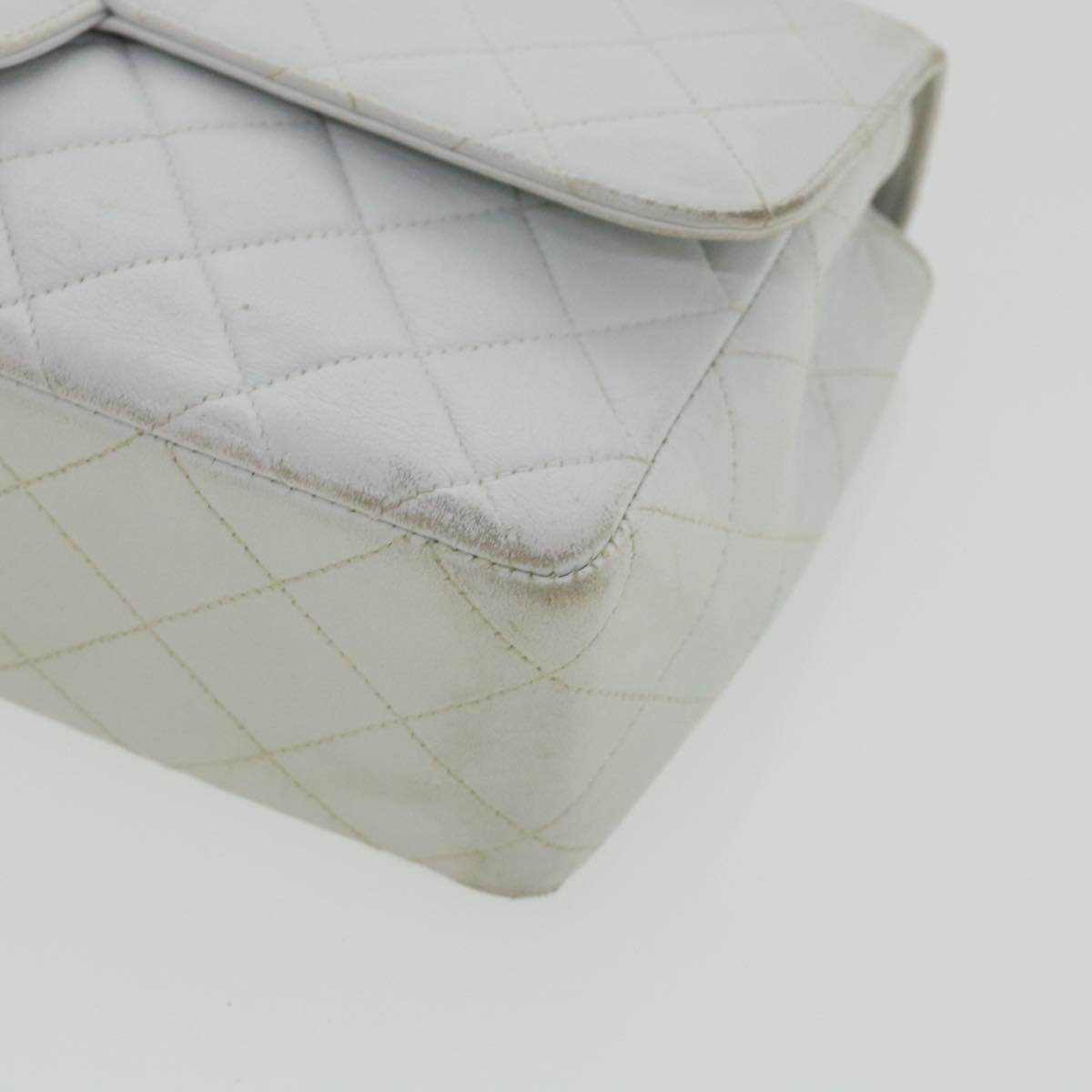 CHANEL Matelasse Pair Shoulder Bag Lamb Skin White CC Auth 32416SAM