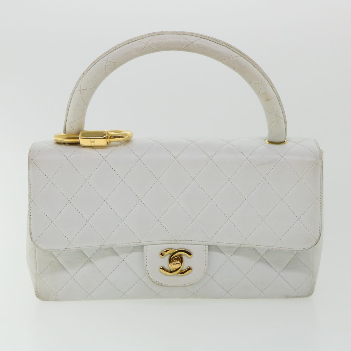 CHANEL Matelasse Pair Shoulder Bag Lamb Skin White CC Auth 32416SAM