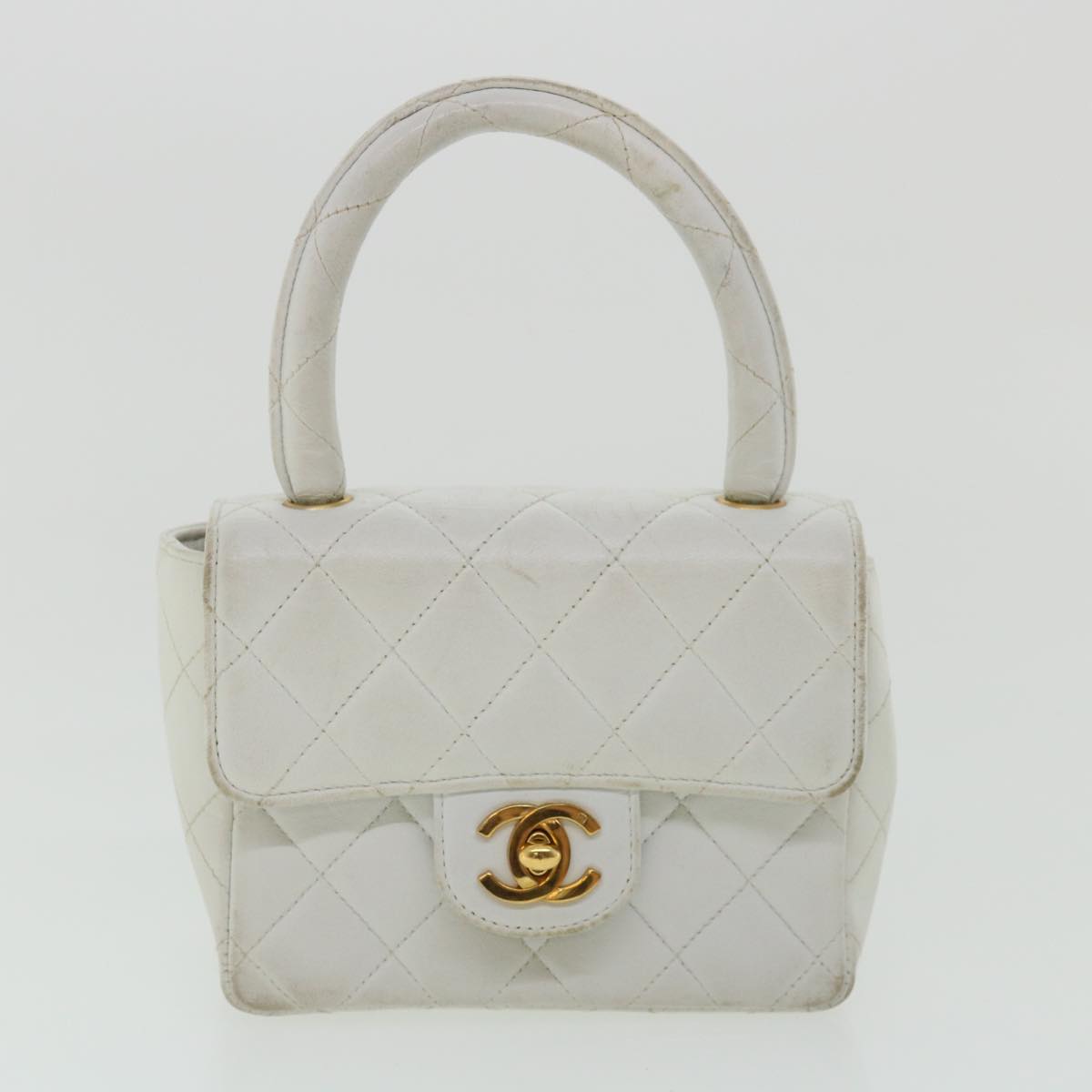 CHANEL Matelasse Pair Shoulder Bag Lamb Skin White CC Auth 32416SAM