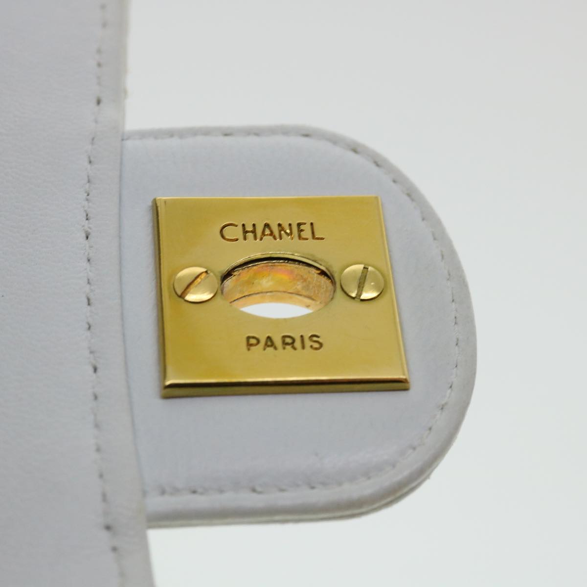 CHANEL Matelasse Pair Shoulder Bag Lamb Skin White CC Auth 32416SAM