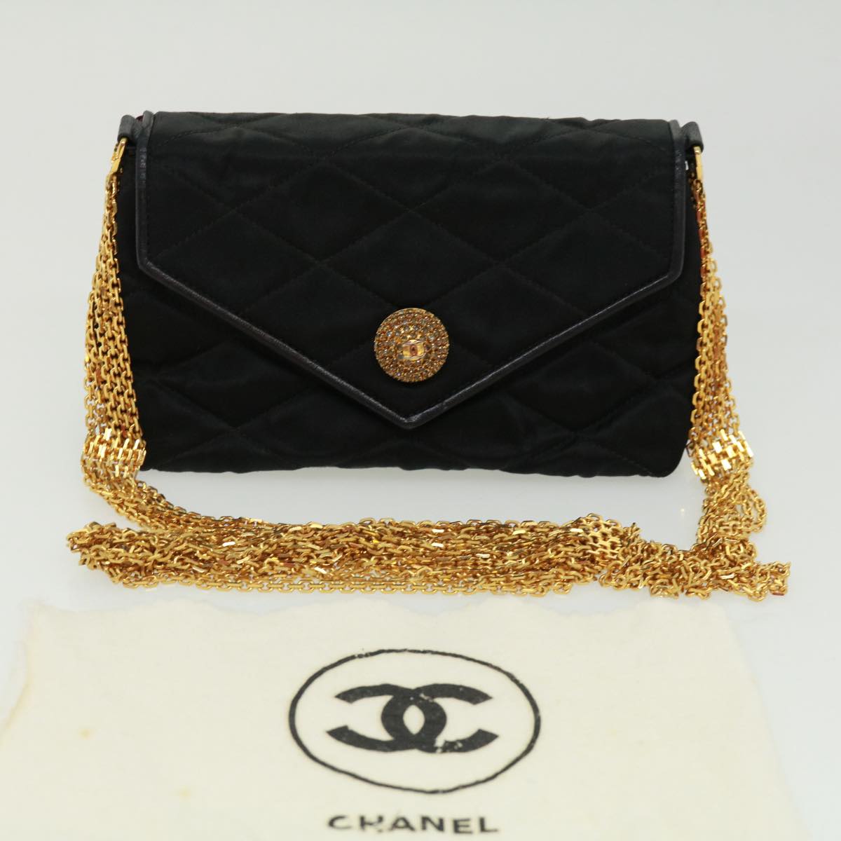 CHANEL Matelasse Chain stone Shoulder Bag Black CC Auth 32695SAV