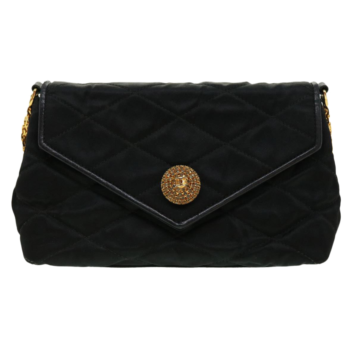 CHANEL Matelasse Chain stone Shoulder Bag Black CC Auth 32695SAV