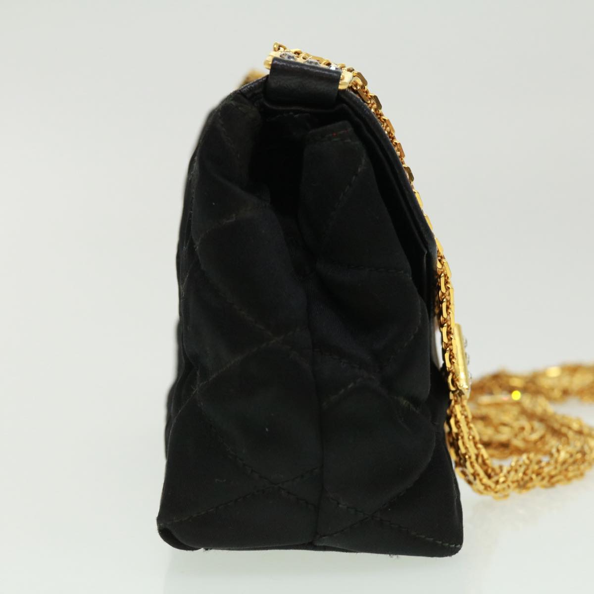 CHANEL Matelasse Chain stone Shoulder Bag Black CC Auth 32695SAV