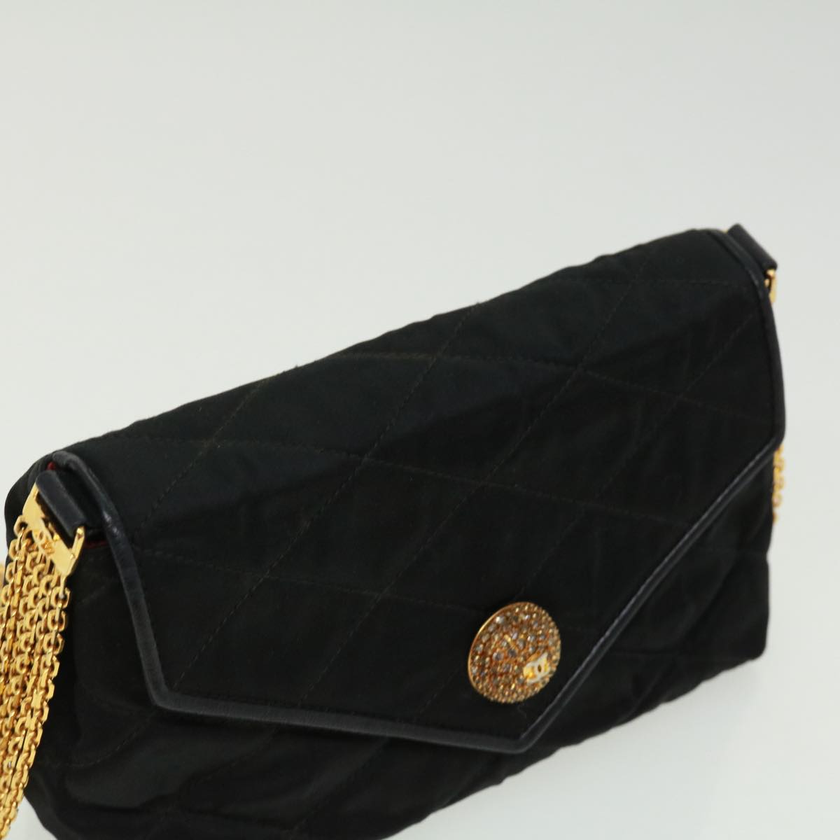 CHANEL Matelasse Chain stone Shoulder Bag Black CC Auth 32695SAV