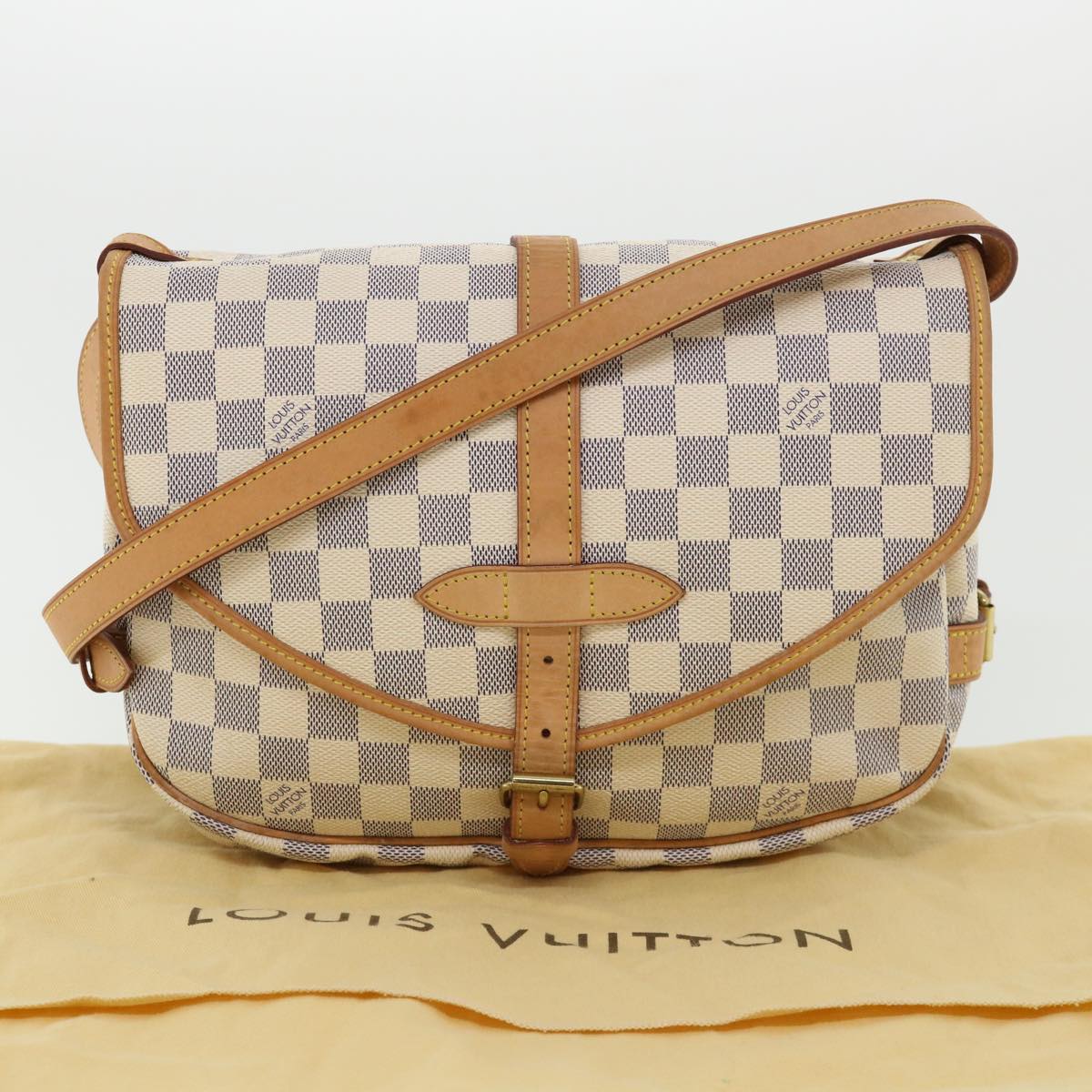 LOUIS VUITTON Damier Azur Saumur 30 Shoulder Bag SPO N48202 LV Auth 32766SAV