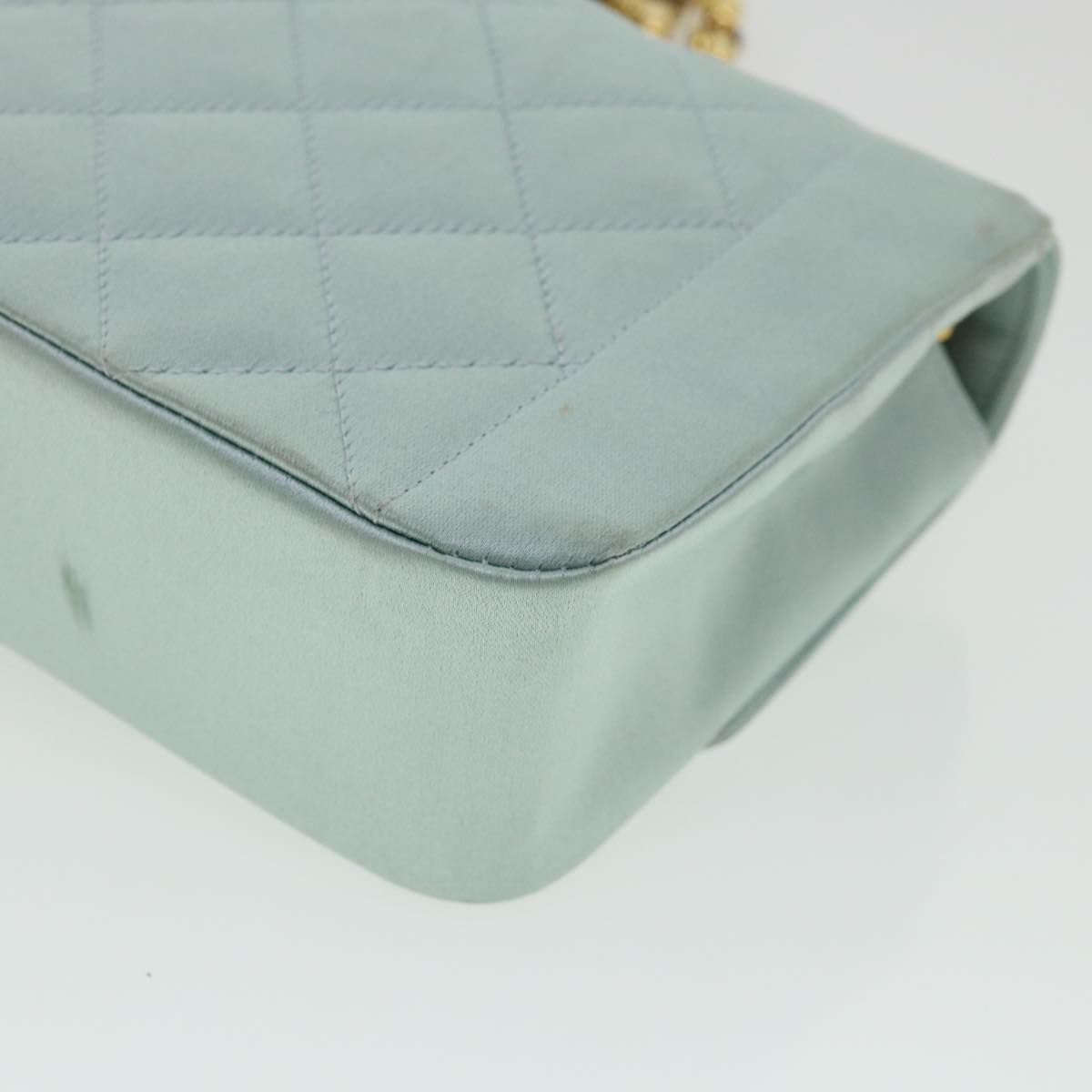CHANEL Diana Matelasse Shoulder Bag Satin Light Blue CC Auth 33325V