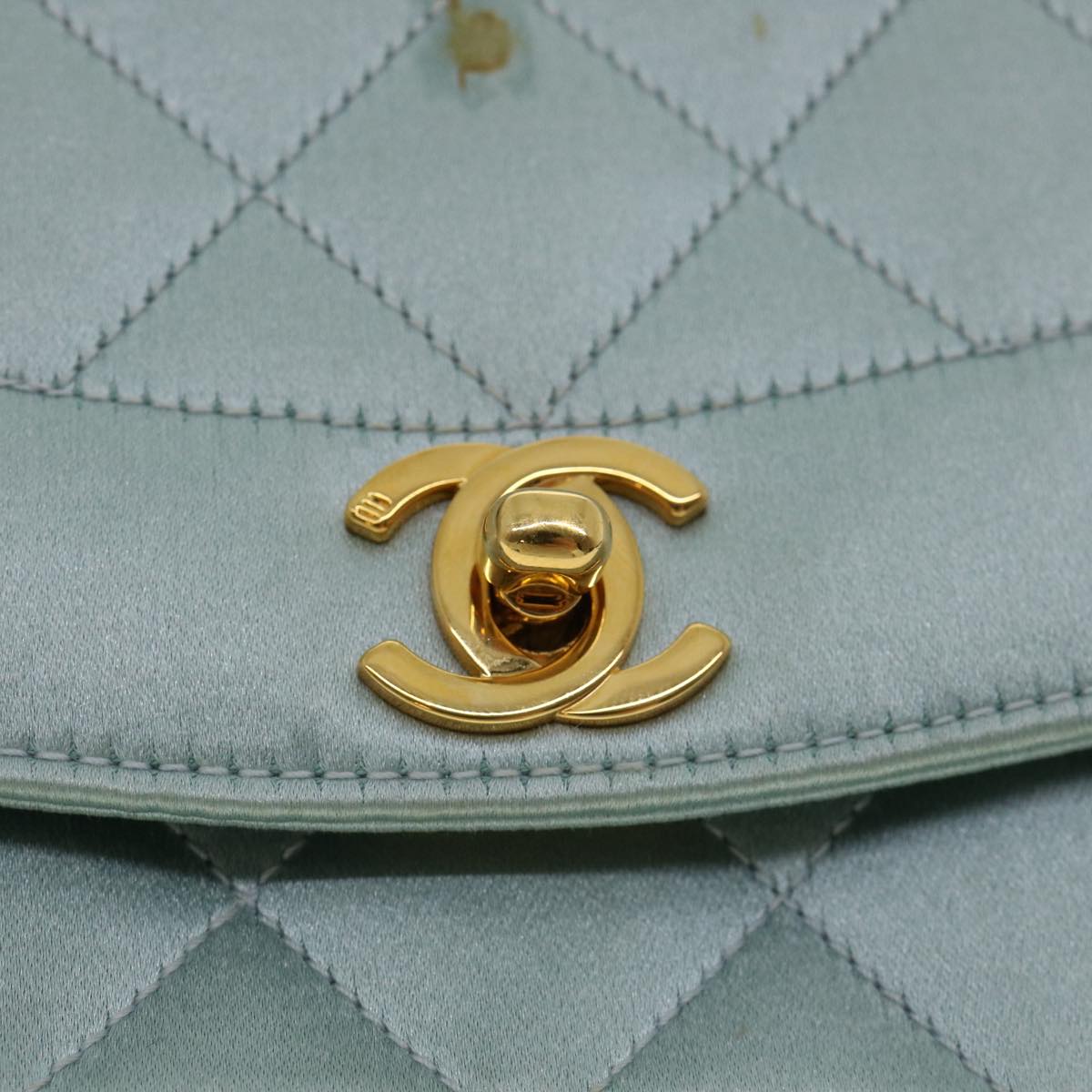 CHANEL Diana Matelasse Shoulder Bag Satin Light Blue CC Auth 33325V