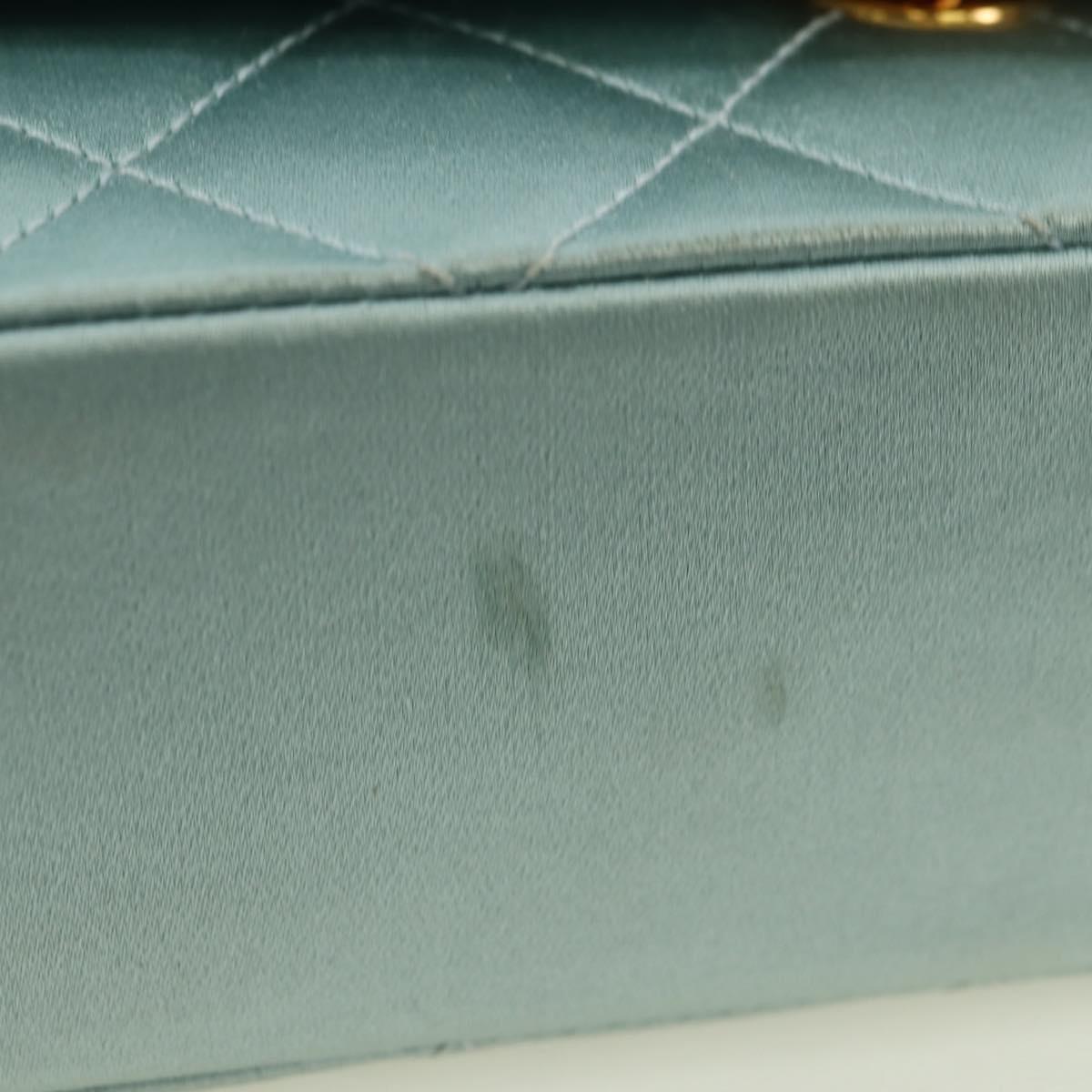 CHANEL Diana Matelasse Shoulder Bag Satin Light Blue CC Auth 33325A