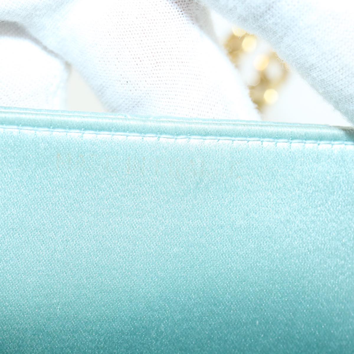 CHANEL Diana Matelasse Shoulder Bag Satin Light Blue CC Auth 33325V