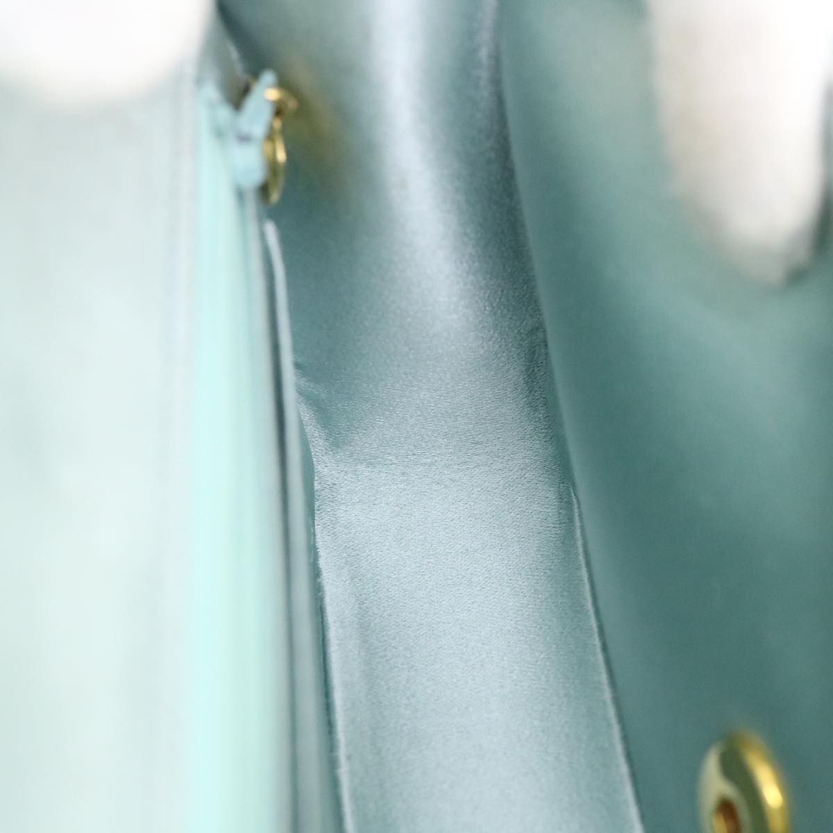 CHANEL Diana Matelasse Shoulder Bag Satin Light Blue CC Auth 33325V