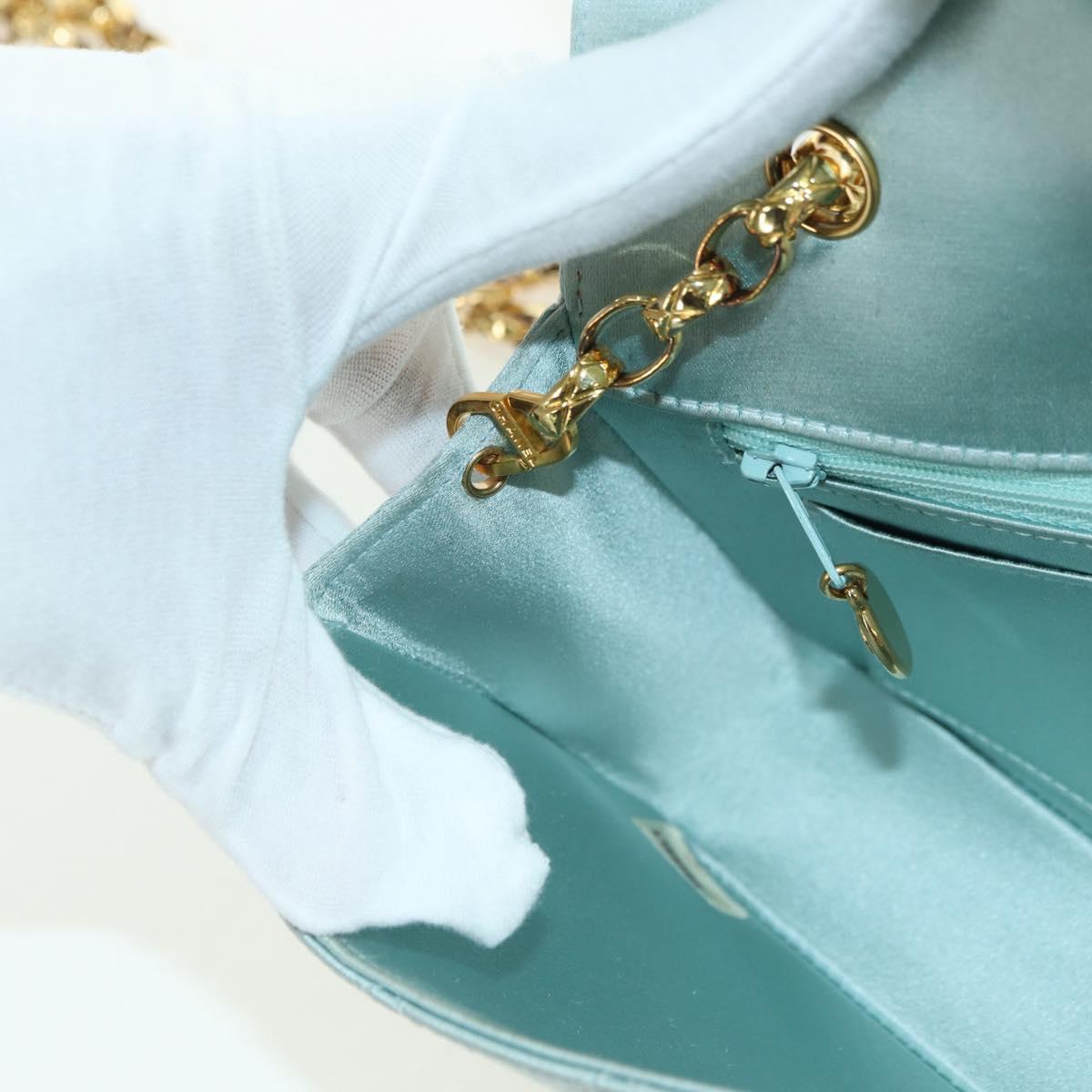 CHANEL Diana Matelasse Shoulder Bag Satin Light Blue CC Auth 33325A