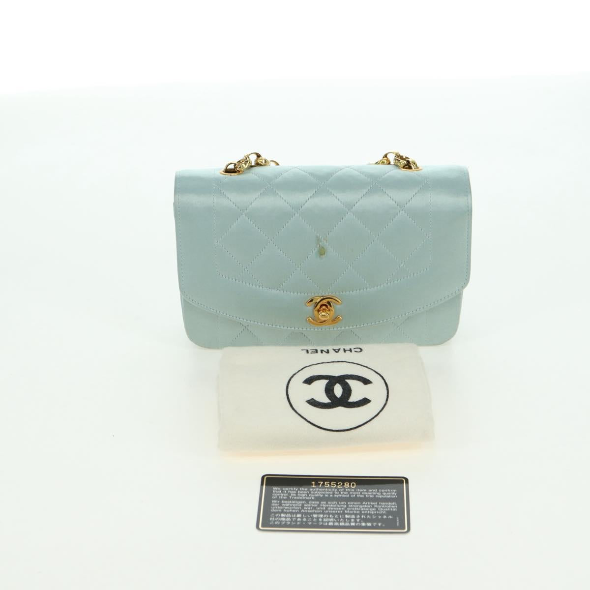 CHANEL Diana Matelasse Shoulder Bag Satin Light Blue CC Auth 33325A