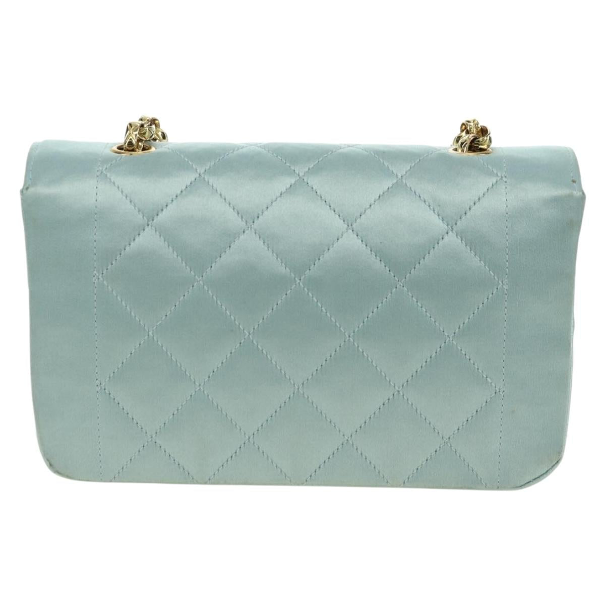 CHANEL Diana Matelasse Shoulder Bag Satin Light Blue CC Auth 33325A
