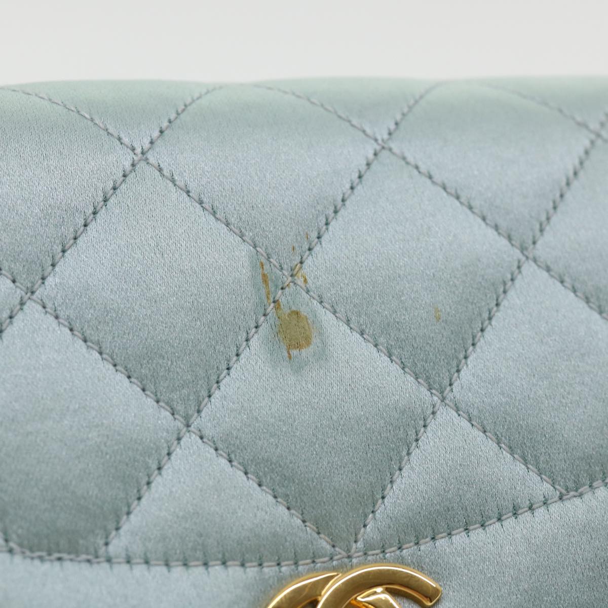 CHANEL Diana Matelasse Shoulder Bag Satin Light Blue CC Auth 33325V