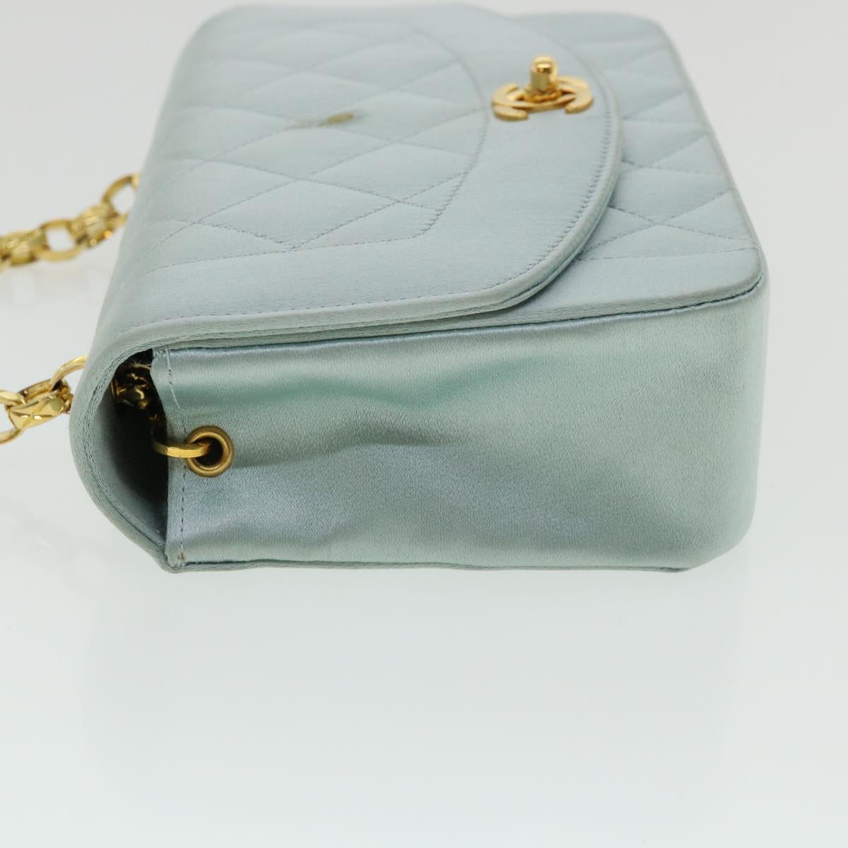 CHANEL Diana Matelasse Shoulder Bag Satin Light Blue CC Auth 33325V